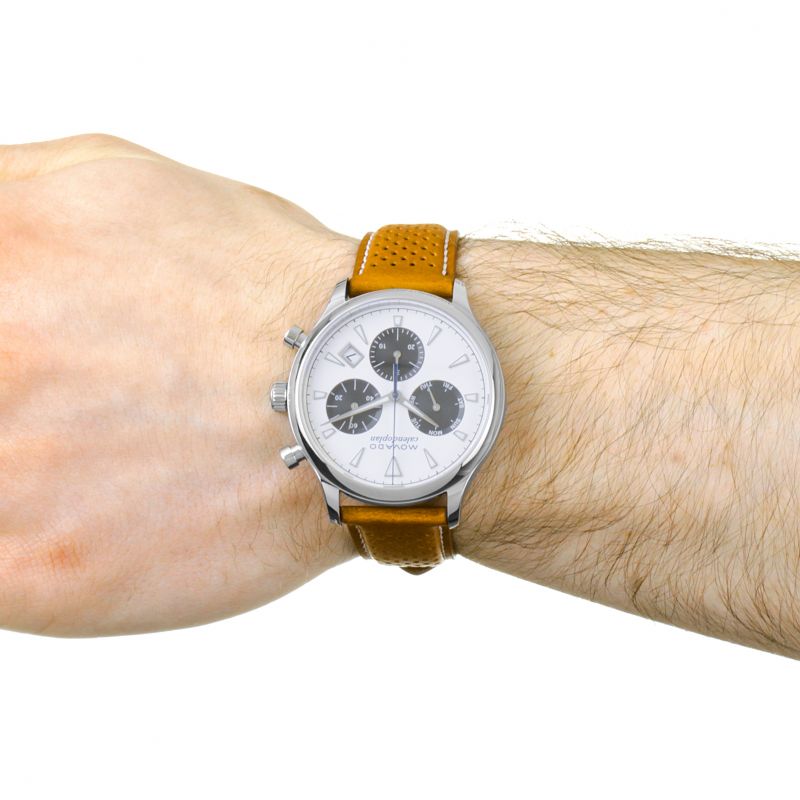 Movado Heritage Calendoplan Chronograph White Dial Brown Leather Strap Watch for Men - 3650008 Buy Now By Movado
