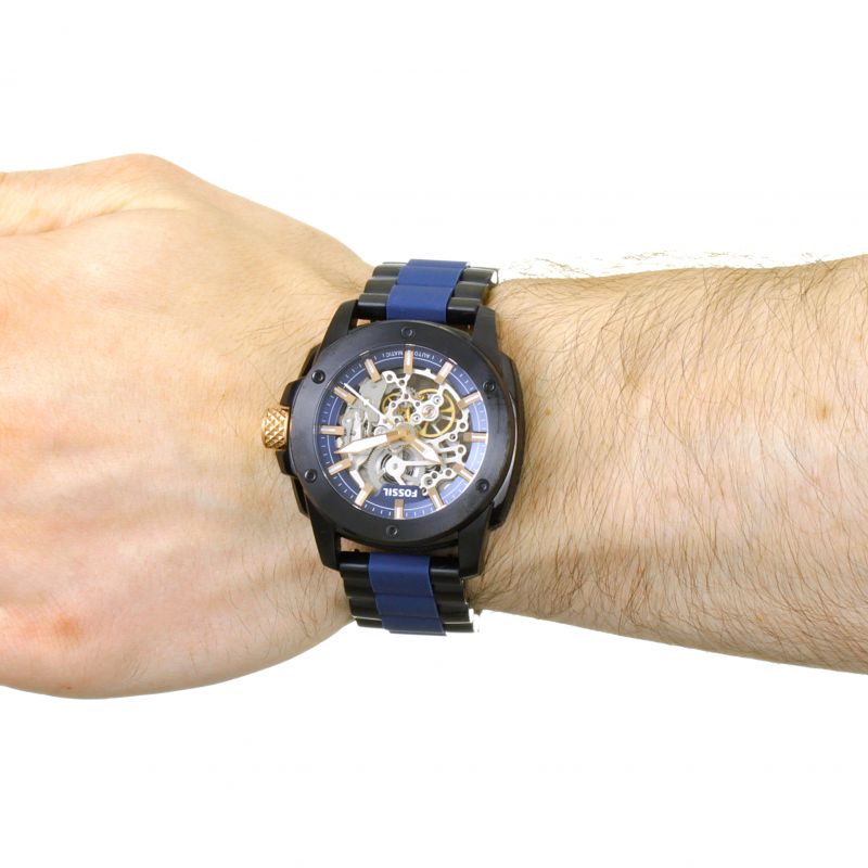 Fossil Modern Machine Automatic Skeleton Blue Dial Two Tone Steel Strap Watch for Men - ME3133 Buy Now By Fossil