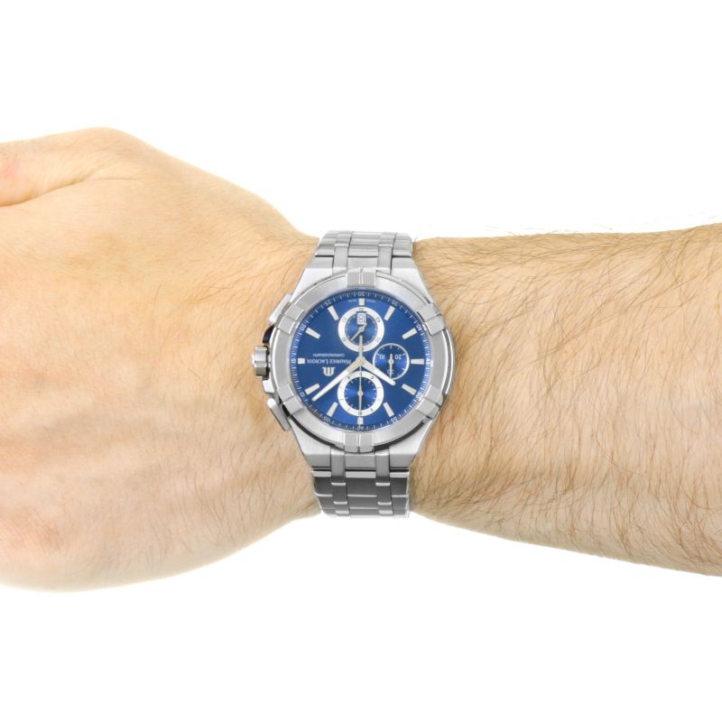 Maurice Lacroix Aikon Chronograph Blue Dial Silver Steel Strap Watch for Men - AI1018-SS002-430-1 Buy Now By Maurice Lacroix