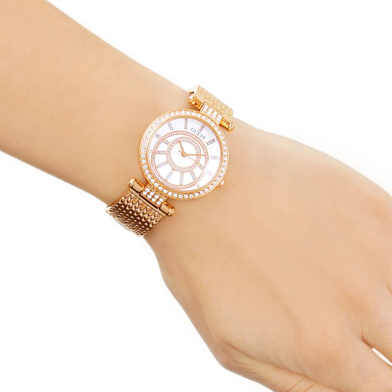 Guess Muse Quartz Silver Dial Rose Gold Steel Strap Watch For Women - W1008L3 Buy Now By Guess