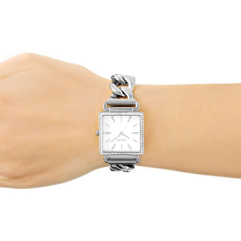 Shop Guess Vanity Diamonds White Dial Silver Steel Strap Watch for Women - W1030L1 in USA