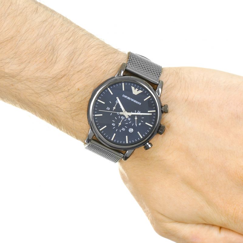 Emporio Armani Chronograph Blue Dial Gun Metallic Mesh Bracelet Watch For Men - AR1979 Buy Now By Emporio Armani