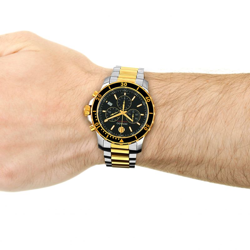 Shop Movado Series 800 Chronograph Black Dial Two Tone Steel Strap Watch For Men - 2600146 in USA