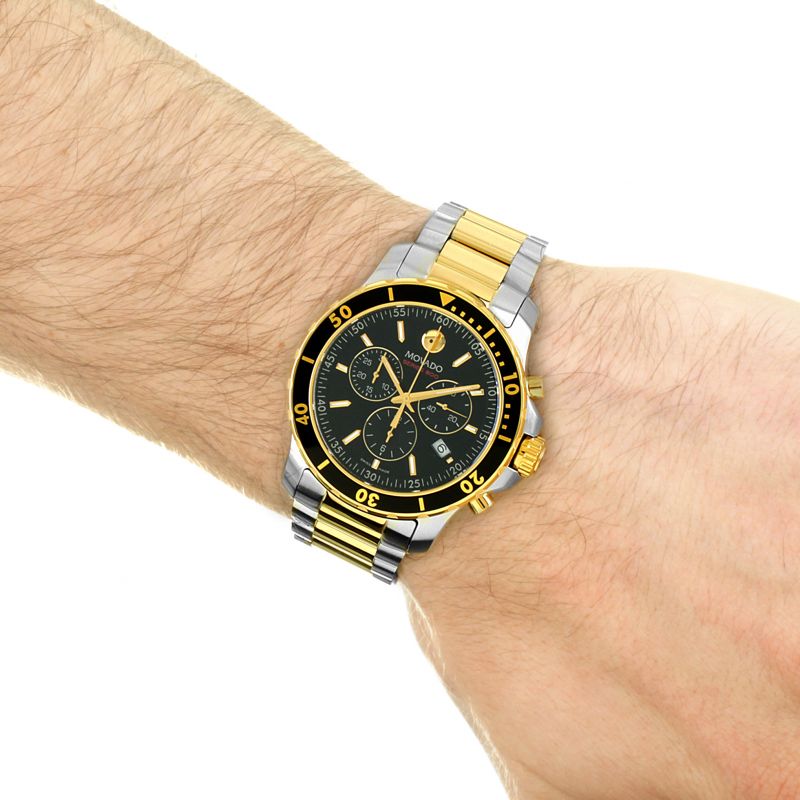 Shop Movado Series 800 Chronograph Black Dial Two Tone Steel Strap Watch For Men - 2600146 in USA