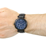 Versace V-Racer Aion Chronograph Black Dial Black Leather Strap Watch for Men - VBR030017