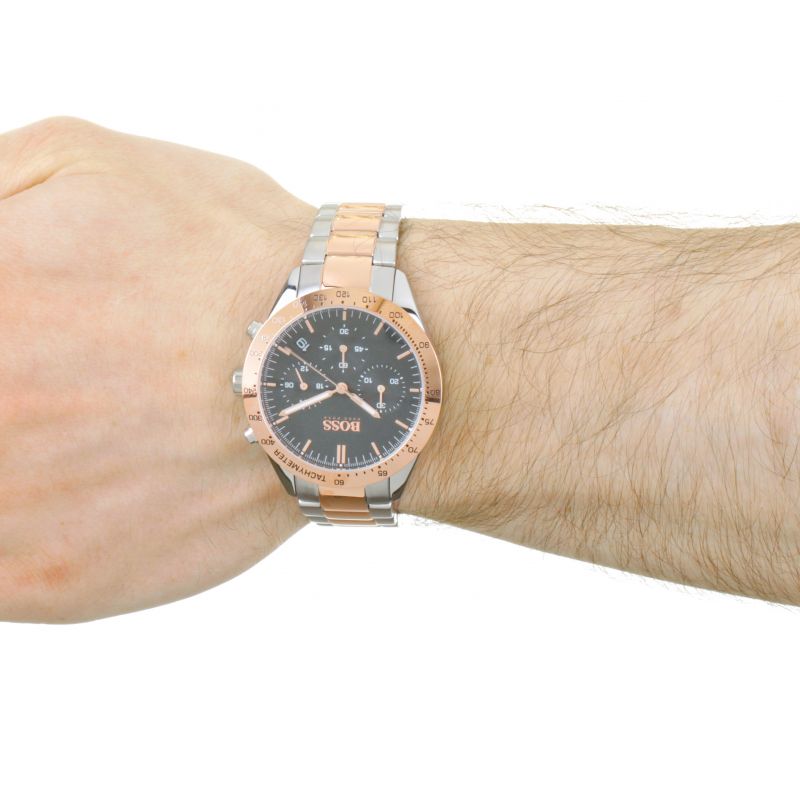 Shop Hugo Boss Talent Black Dial Two Tone Steel Strap Watch for Men - 1513584 in USA