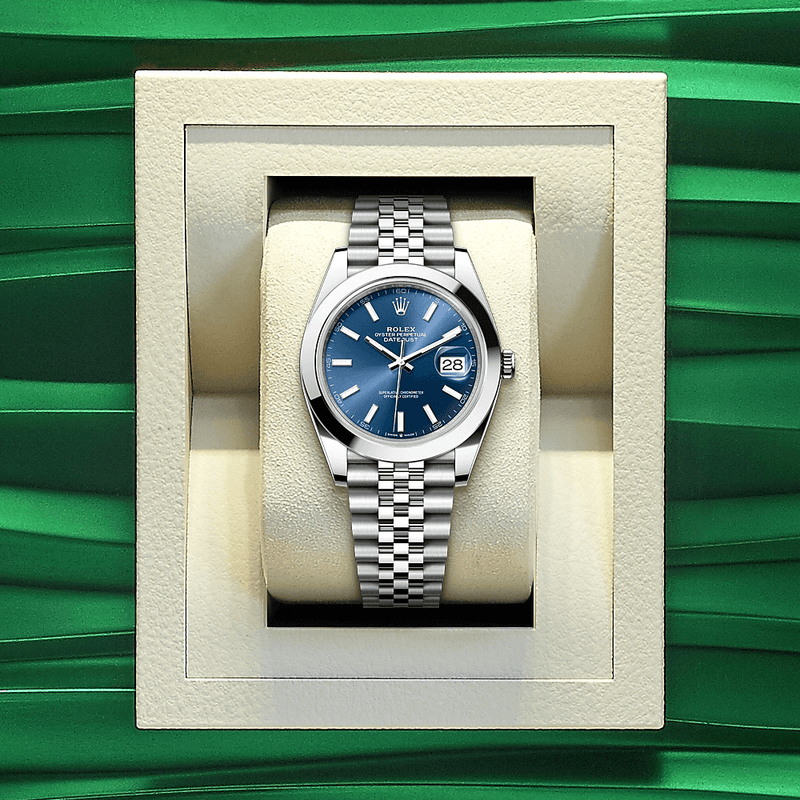 Shop Rolex Datejust 41 Oyster Blue Dial Silver Oystersteel Jubilee Bracelet Watch for Men - M126300-0002 in USA