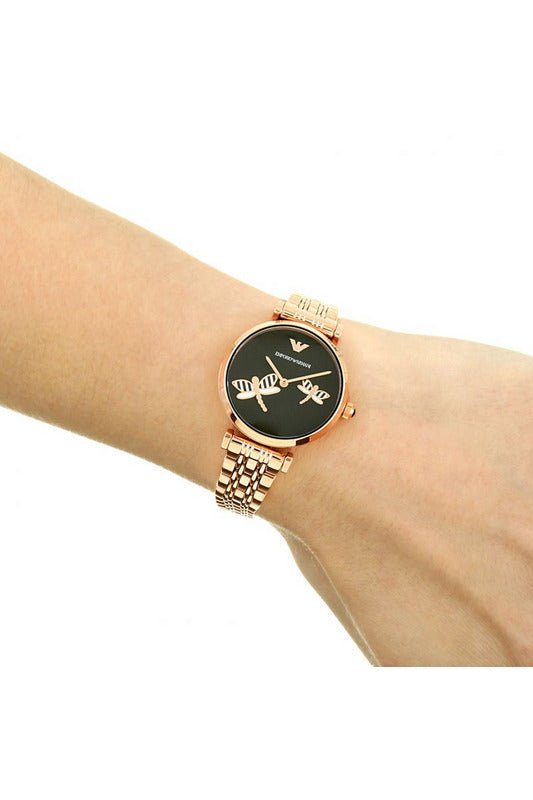 Emporio Armani Gianni T Bar Black Dial Rose Gold Steel Strap Watch For Women - AR11206 Buy Now By Emporio Armani
