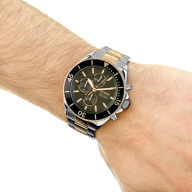 Hugo Boss Ocean Edition Black Dial Two Tone Steel Strap Watch for Men - 1513705 Buy Now By Hugo Boss