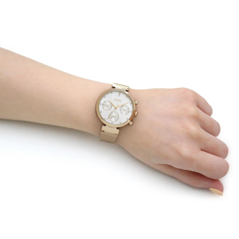 Hugo Boss Flawless White Dial Gold Mesh Bracelet Watch for Women - 1502552 Buy Now By Hugo Boss