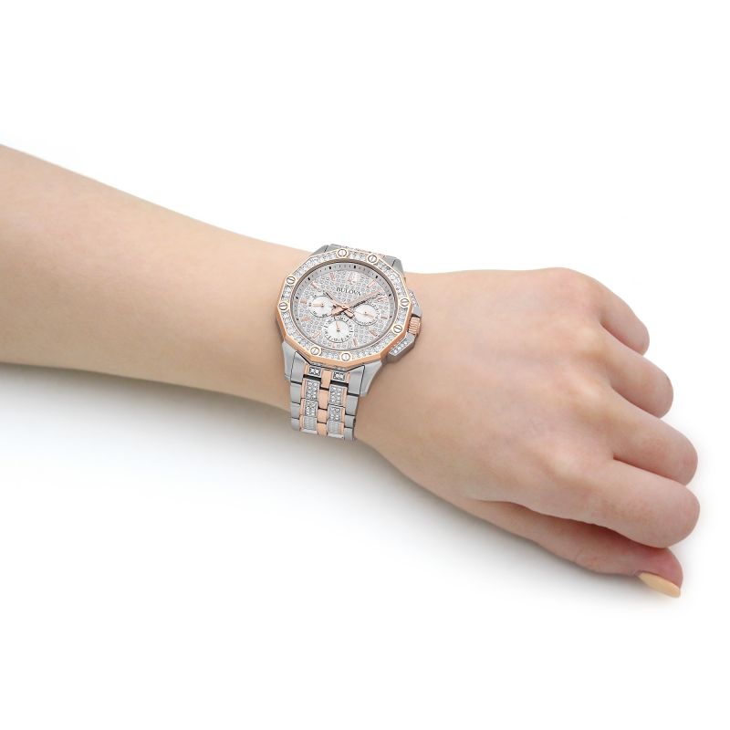 Bulova Octova Crystal Silver Dial Two Tone Steel Strap Watch for Men - 98C133 Buy Now By Bulova