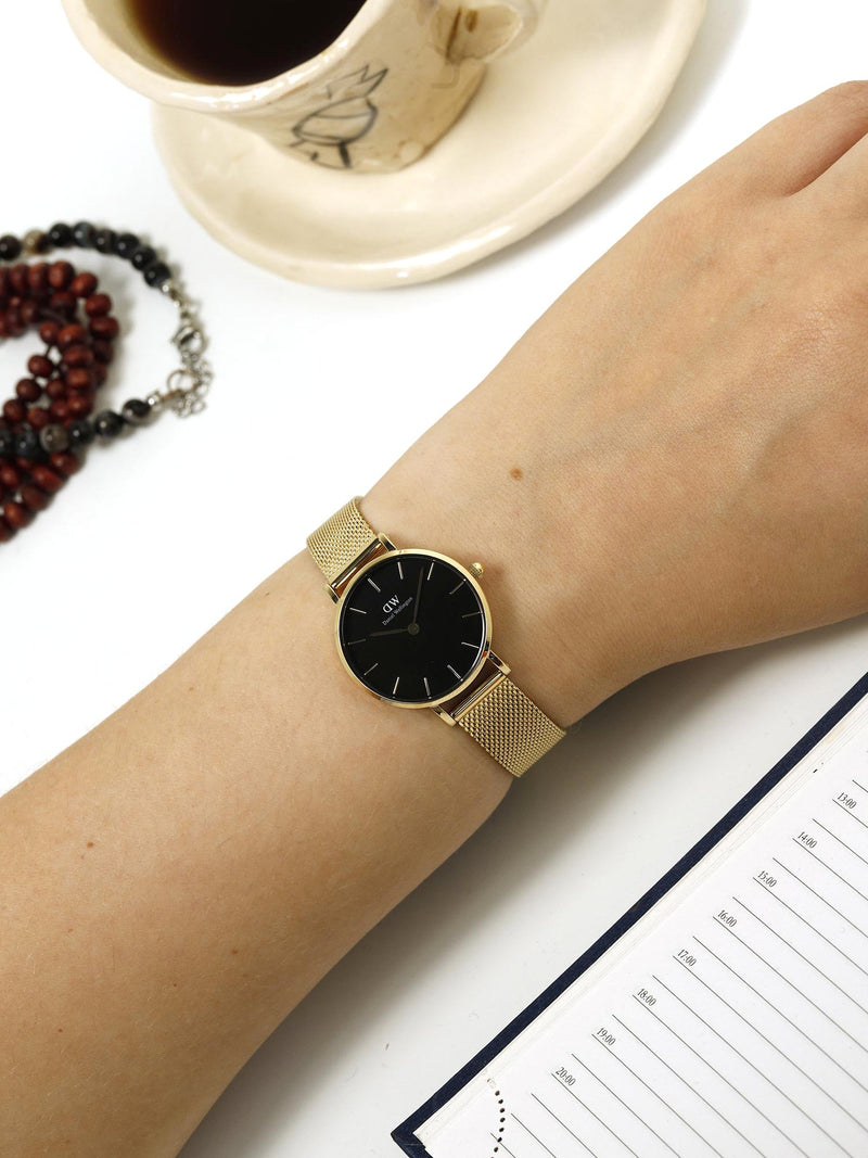 Daniel Wellington Classic Petite Evergold Black Dial Gold Mesh Bracelet Watch For Women - DW00100349 Buy Now By Daniel Wellington