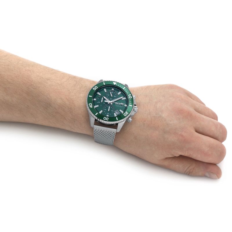 Hugo Boss Admiral Green Dial Silver Mesh Bracelet Watch for Men - 1513905 Buy Now By Hugo Boss