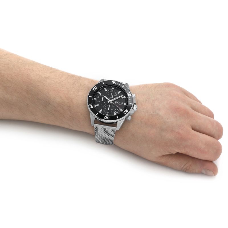 Hugo Boss Admiral Black Dial Silver Mesh Bracelet Watch for Men - 1513904 Buy Now By Hugo Boss