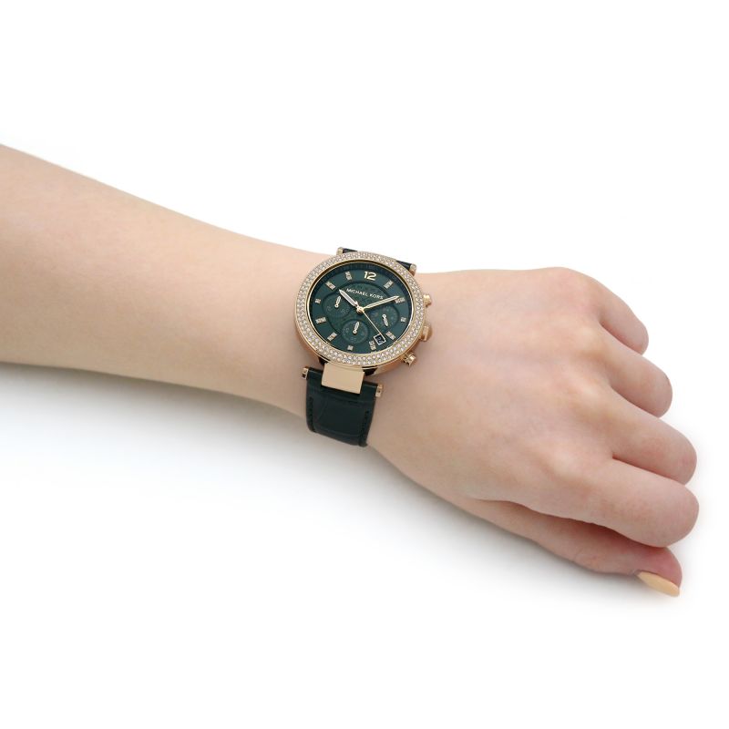 Michael Kors Parker Chronograph Green Dial Green Leather Strap Watch For Women - MK6985 Buy Now By Michael Kors