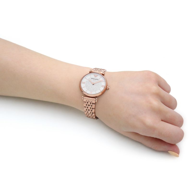 Emporio Armani T-Bar Gianni Crystal Pave Dial Rose Gold Steel Strap Watch For Women - AR11244 Buy Now By Emporio Armani
