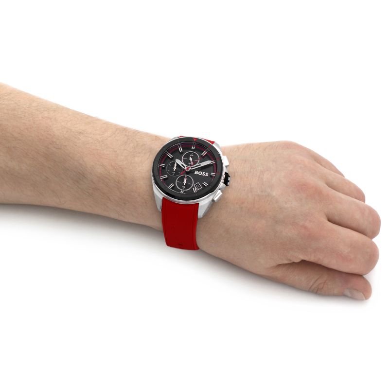 Hugo Boss Volane Black Dial Red Rubber Strap Watch for Men - 1513959 Buy Now By Hugo Boss