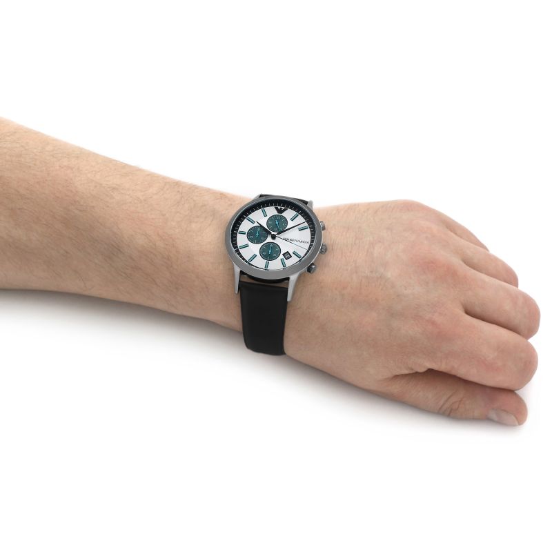Emporio Armani Renato Chronograph Silver Dial Black Leather Strap Watch for Men - AR11473 Buy Now By Emporio Armani
