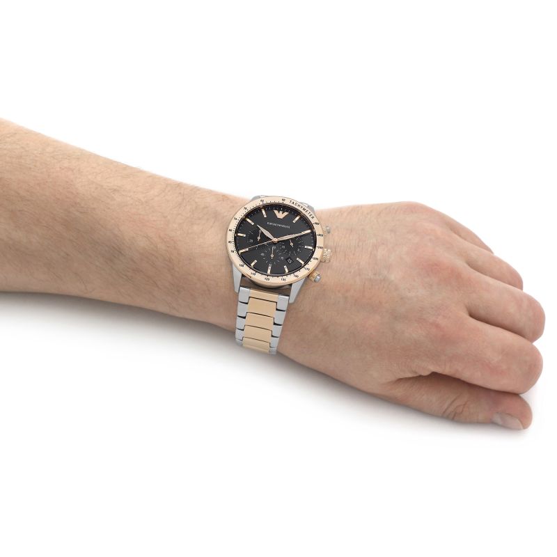 Emporio Armani Analog Chronograph Black Dial Two Tone Steel Strap Watch For Men - AR11521 Buy Now By Emporio Armani