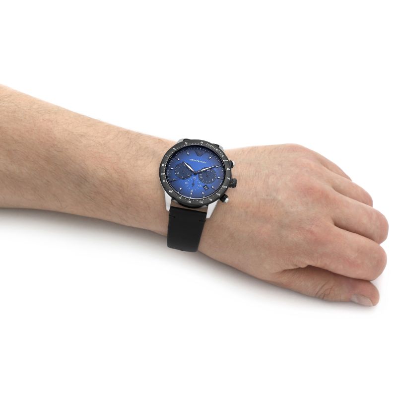 Emporio Armani Mario Chronograph Blue Dial Black Leather Strap Watch For Men - AR11522 Buy Now By Emporio Armani