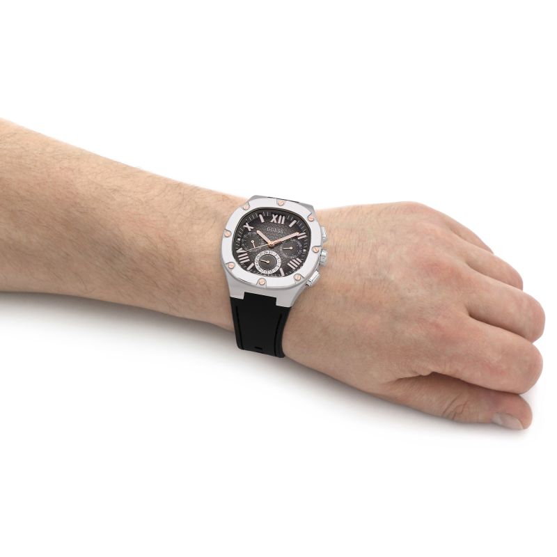 Guess Headline Chronograph Grey Dial Black Rubber Strap Watch for Men - GW0571G1 Buy Now By Guess