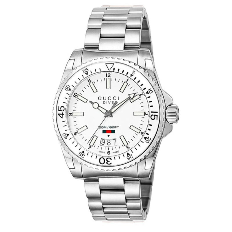 Shop Gucci Dive Quartz White Dial Silver Steel Strap Watch for Men - YA136302 in USA