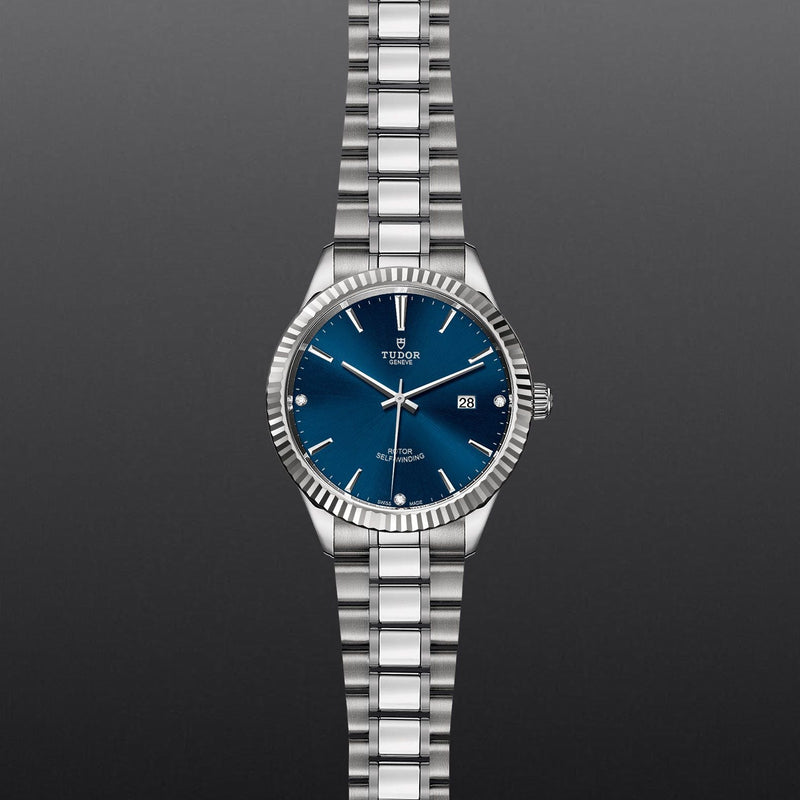 Tudor Style Automatic Diamonds Blue Dial Silver Steel Strap Watch for Men - M12710-0017 Buy Now By Tudor