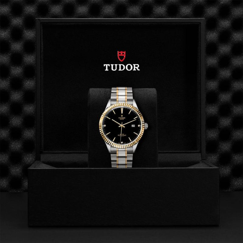 Tudor Style Automatic Diamonds Black Dial Two Tone Steel Strap Watch for Men - M12713-00011 Buy Now By Tudor
