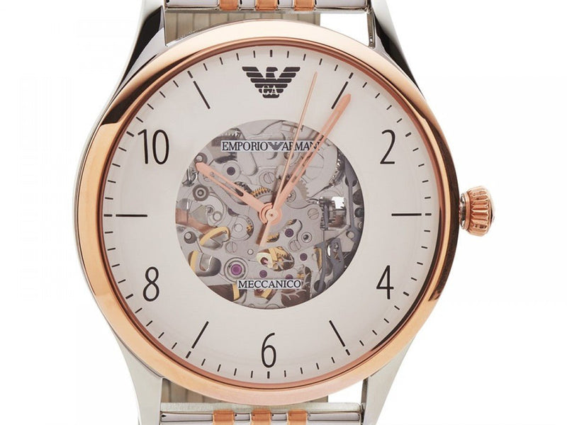 Emporio Armani Meccanico White Dial Two Tone Steel Strap Watch For Men - AR1921 Buy Now By Emporio Armani