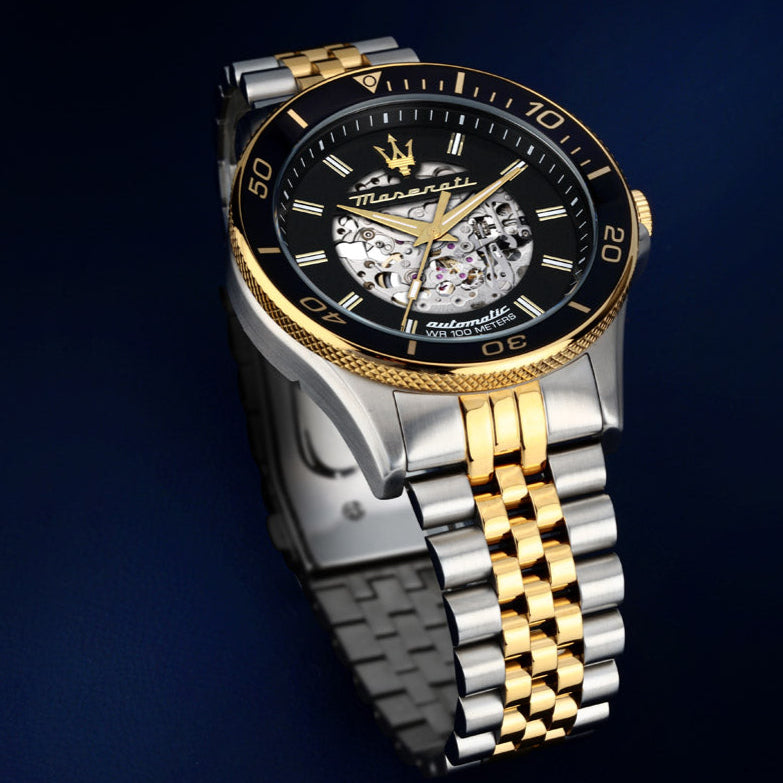 Maserati SFIDA Automatic Skeleton Black Dial Two Tone Steel Strap Watch For Men - R8823140010 Buy Now By Maserati