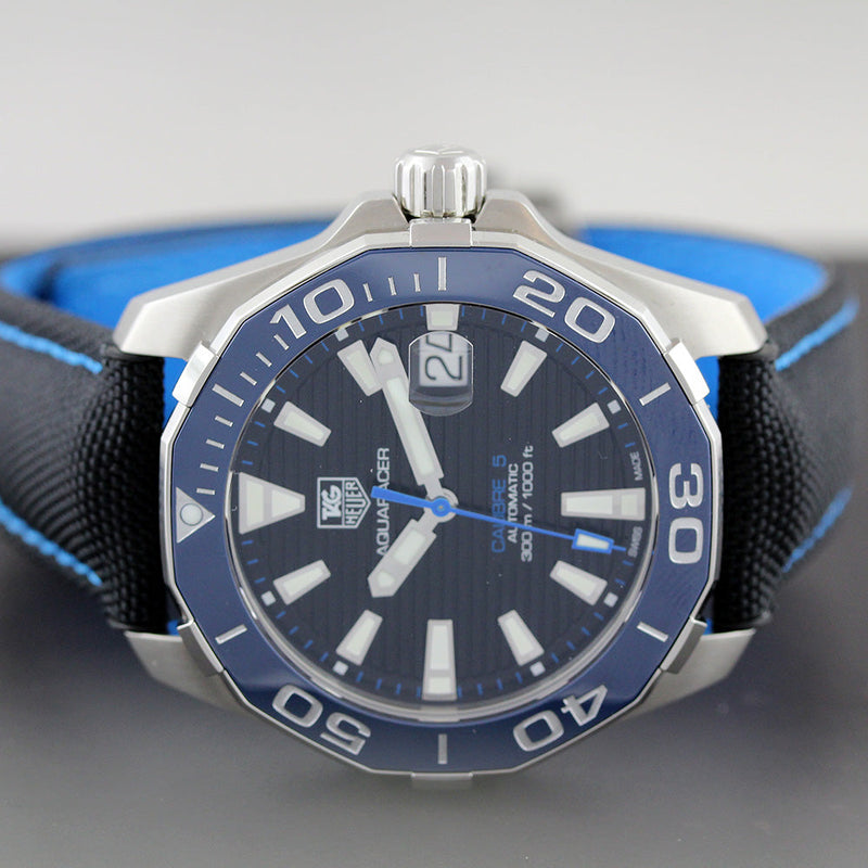 Tag Heuer Aquaracer Calibre 5 Automatic Black Dial Black Nylon Strap Watch for Men - WAY211B.FC6363