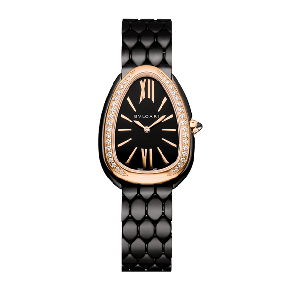 Bvlgari Serpenti Seduttori Diamonds Black Dial Black Steel Strap Watch for Women - SERPENTI103706