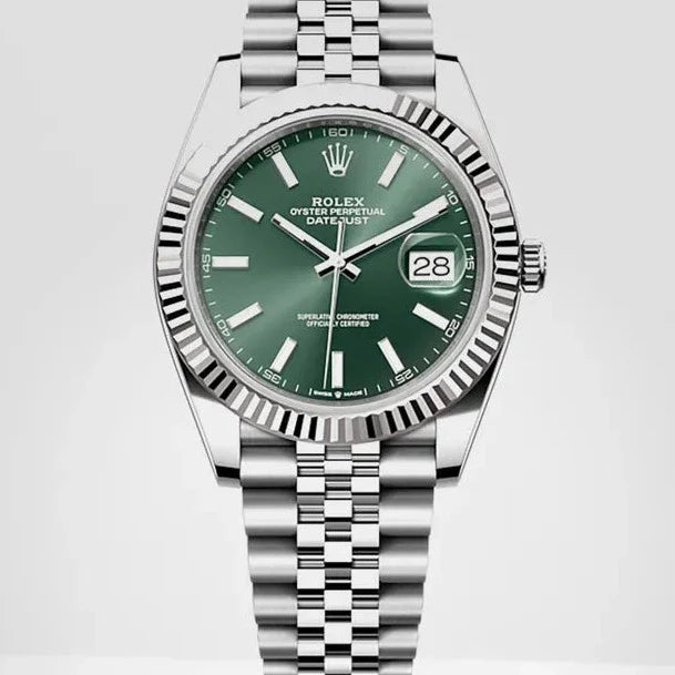 Rolex Datejust 41 Oyster Mint Green Dial Oyster Steel & White Gold Strap Watch for Men - M126334-0028