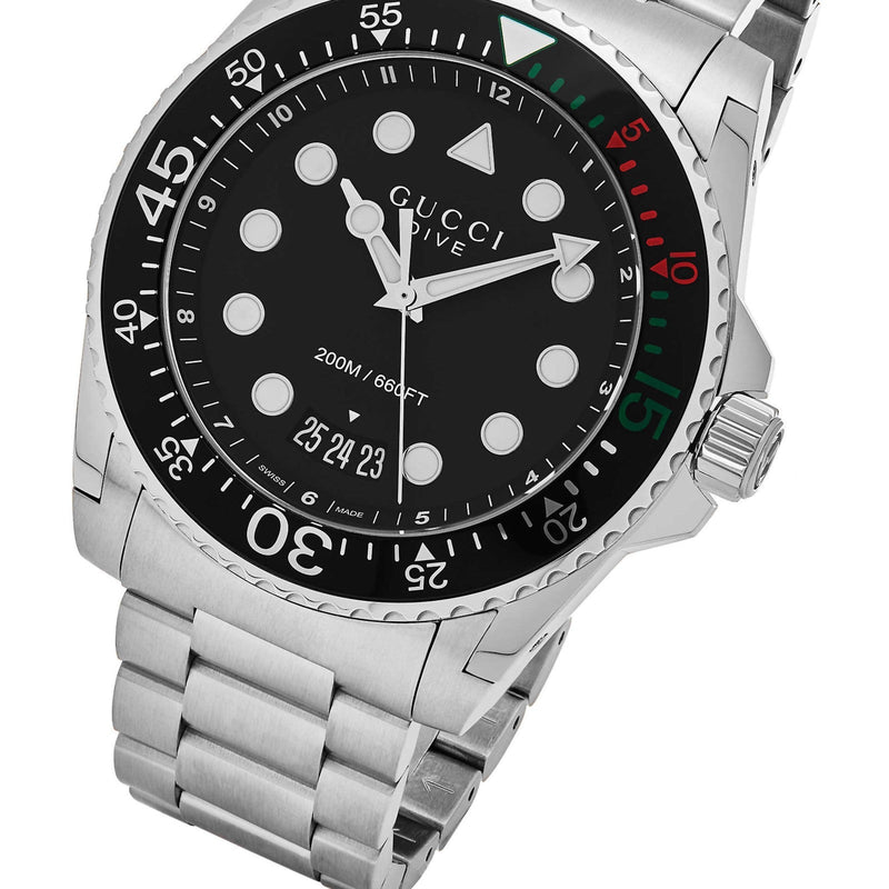 Shop Gucci Dive Analog Black Dial Silver Steel Strap Watch For Men - YA136208 in USA