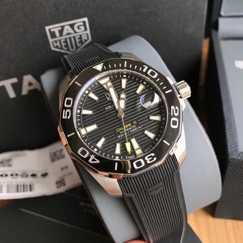 Tag Heuer Aquaracer Calibre 5 Automatic Black Dial Black Rubber Strap Watch for Men - WAY211A.FT6151