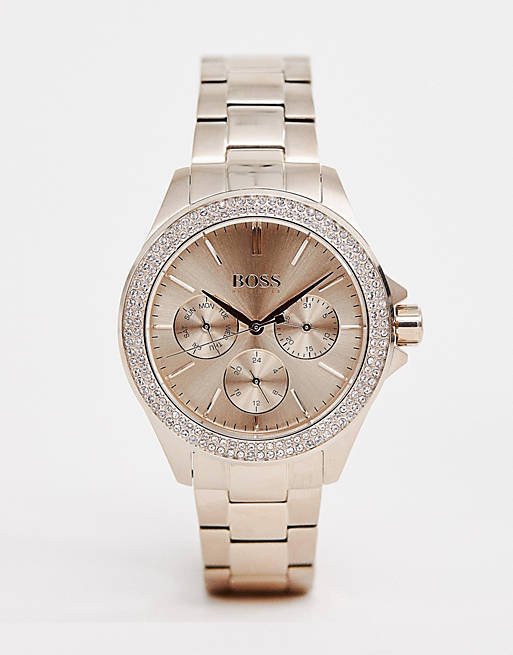 Shop Hugo Boss Premiere Rose Gold Dial with DIamonds Rose Gold Steel Strap Watch for Women - 1502443 in USA