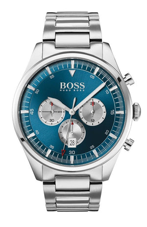 Hugo Boss Pioneer Chronograph Blue Dial Silver Steel Strap Watch for Men - 1513713