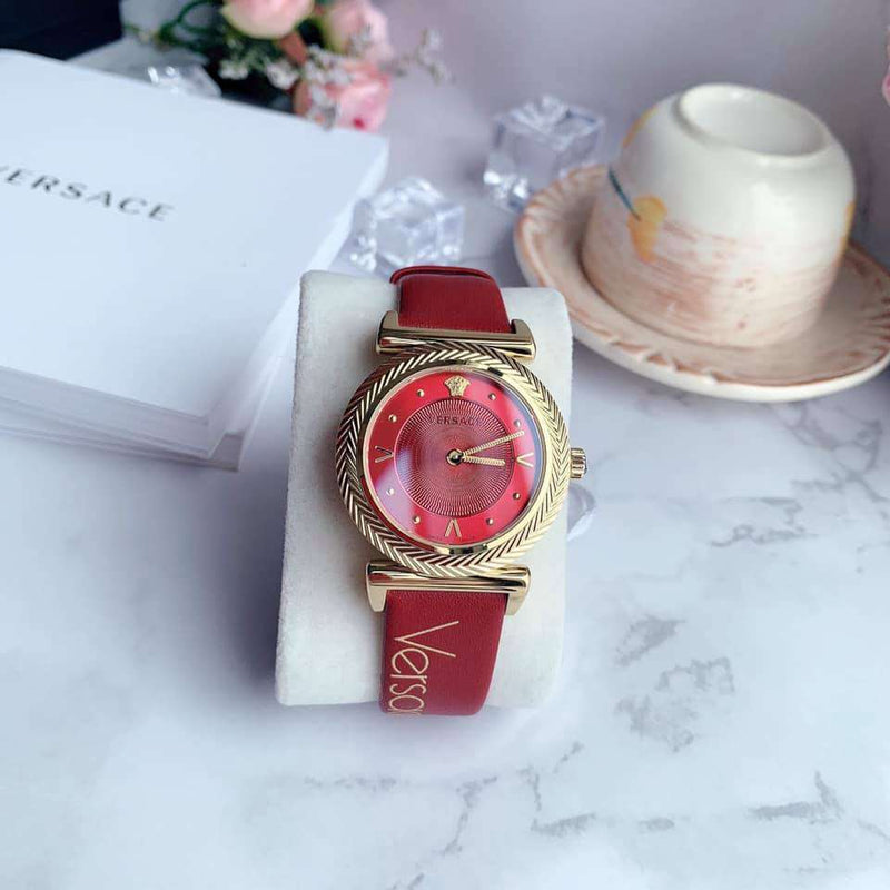 Versace V-Motif Red Dial Red Leather Strap Watch for Women - VERE00418 Buy Now By Versace