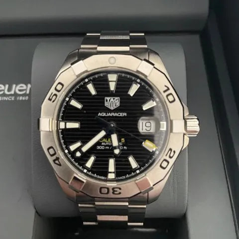 Shop Tag Heuer Aquaracer Automatic Caliber 5 Black Dial Silver Steel Strap Watch for Men - WBD2110.BA0928 in USA