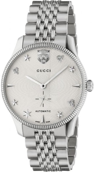 Shop Gucci G Timeless Automatic Silver Dial Silver Steel Strap Watch for Men - YA126354 in USA