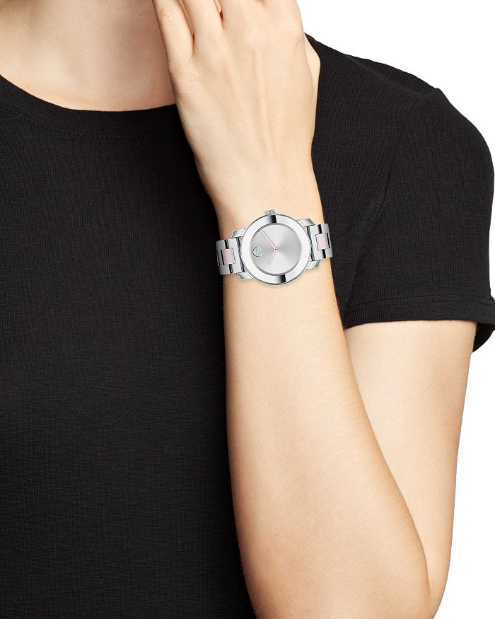 Shop Movado Bold Ceramic Silver Dial Silver Steel Strap Watch for Women - 3600638 in USA