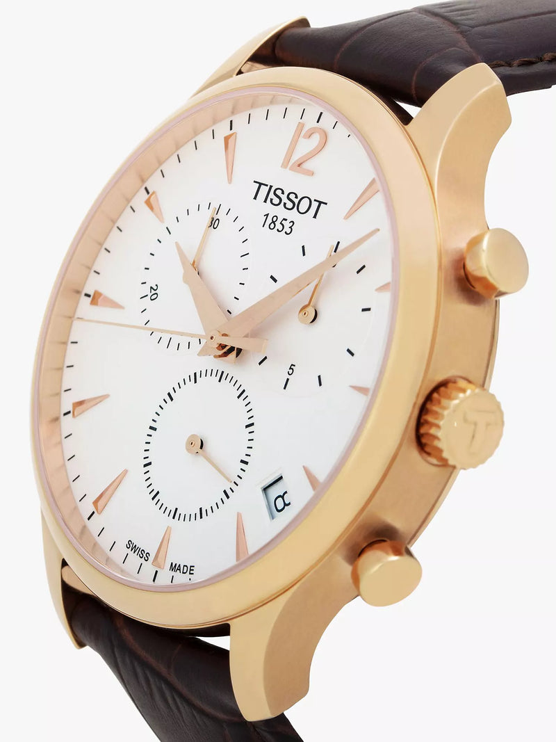 Tissot T Classic Tradition Chronograph White Dial Brown Leather Strap Watch For Men - T063.617.36.037.00 Buy Now By Tissot