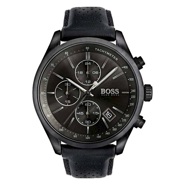 Shop Hugo Boss Grand Prix Black Dial Black Leather Strap Watch for Men - 1513474 in USA