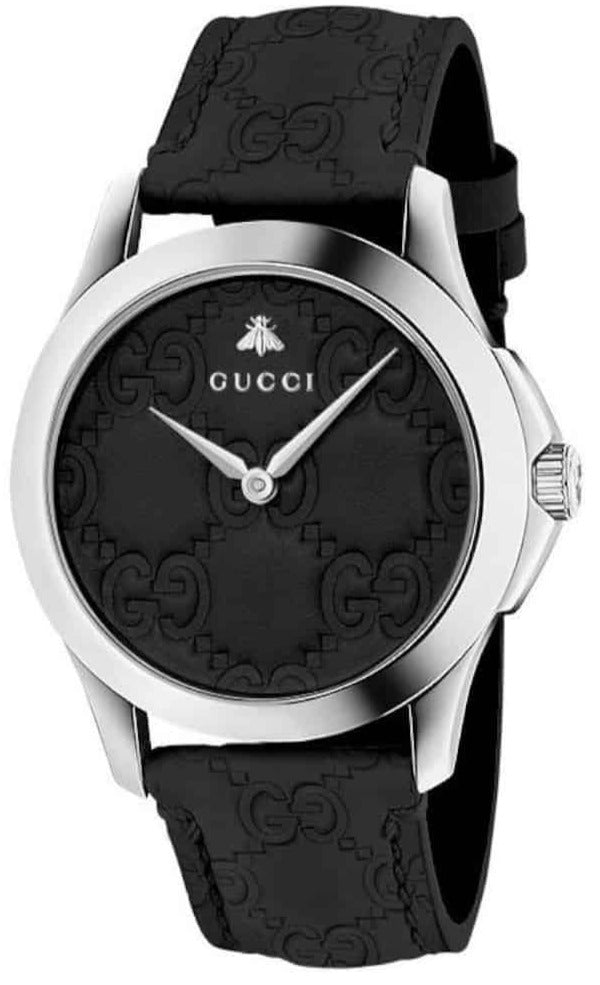 Shop Gucci G Timeless Quartz Black Dial Black Leather Strap Watch For Men - YA1264031 in USA