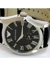 Emporio Armani Velente Black Dial Black Leather Strap Watch For Women - AR0644