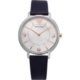 Emporio Armani Kappa White Mother of Pearl Dial Black Leather Strap Watch For Women - AR2509
