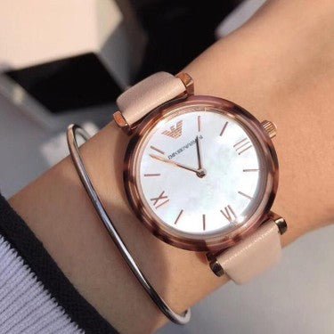 Emporio Armani Mother of Pearl Dial Beige Leather Strap Watch For Women - AR11004 Buy Now By Emporio Armani