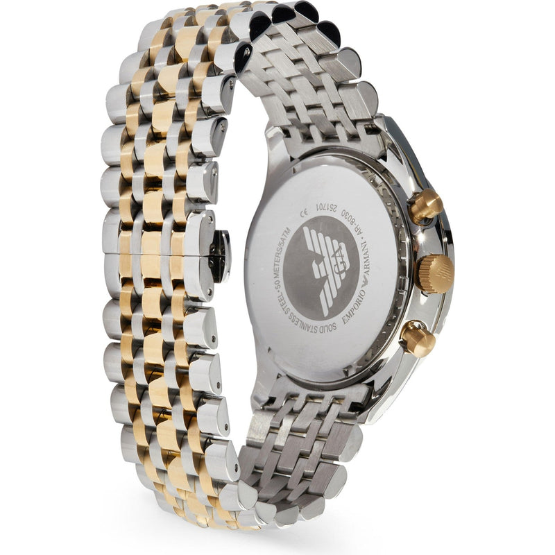 Emporio Armani Tazio Chronograph Blue Dial Gold & Silver Stainless Steel Strap Watch For Men - AR8030 Buy Now By Emporio Armani