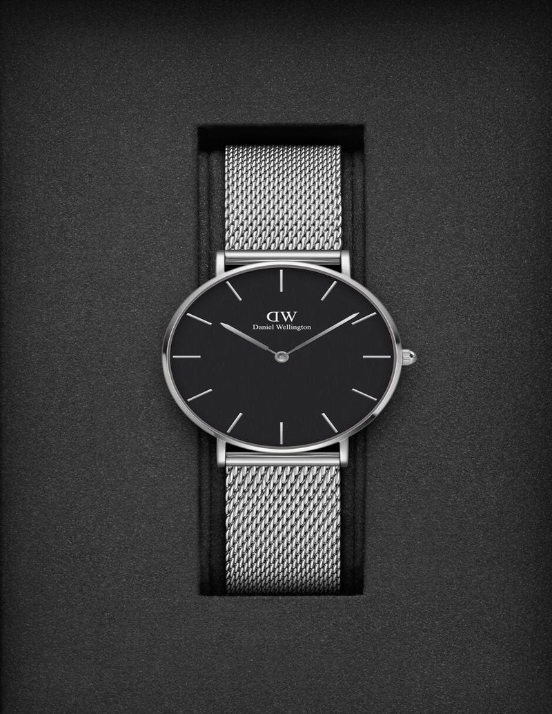 Daniel Wellington Petite Sterling Black Dial Silver Mesh Bracelet Watch For Women - DW00100304 Buy Now By Daniel Wellington