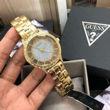 Guess Analog Diamonds Silver Dial Gold Steel Strap Watch For Women - W1013l2 Buy Now By Guess